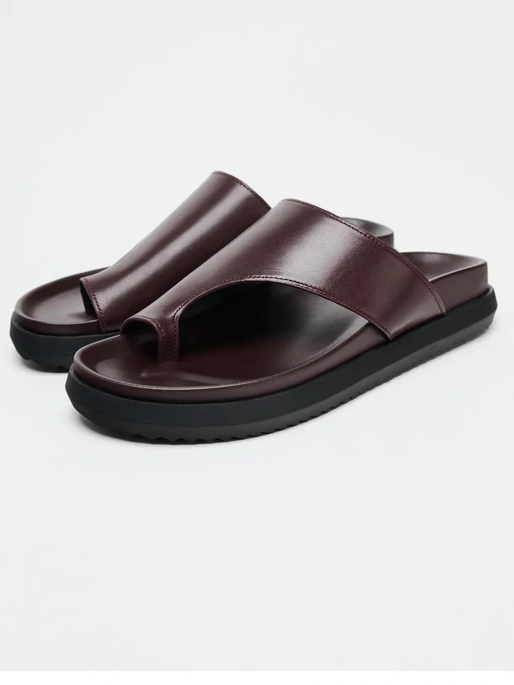 Zara Leather Slide Sandals — Burgundy - Picture 3 of 4